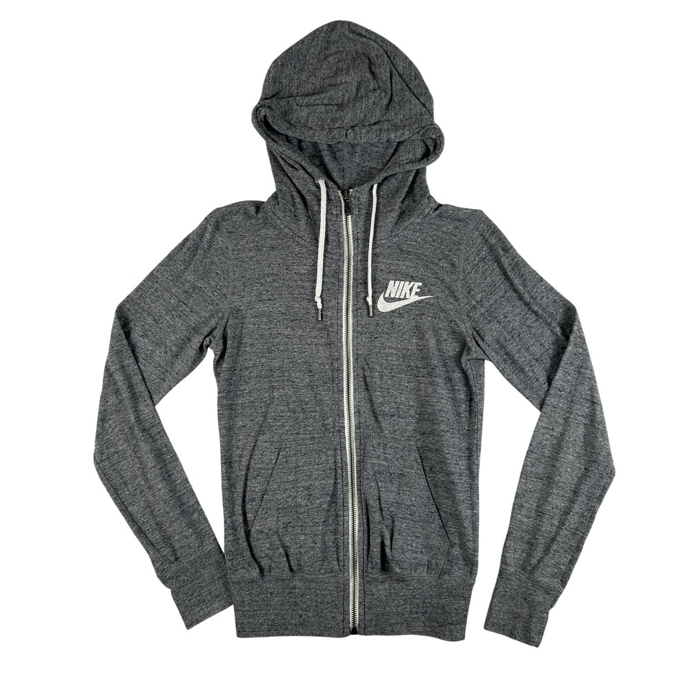 Nike Hoodie Womens XS Gray Full Zip Jersey Sweatshirt Logo Pockets 813872-091